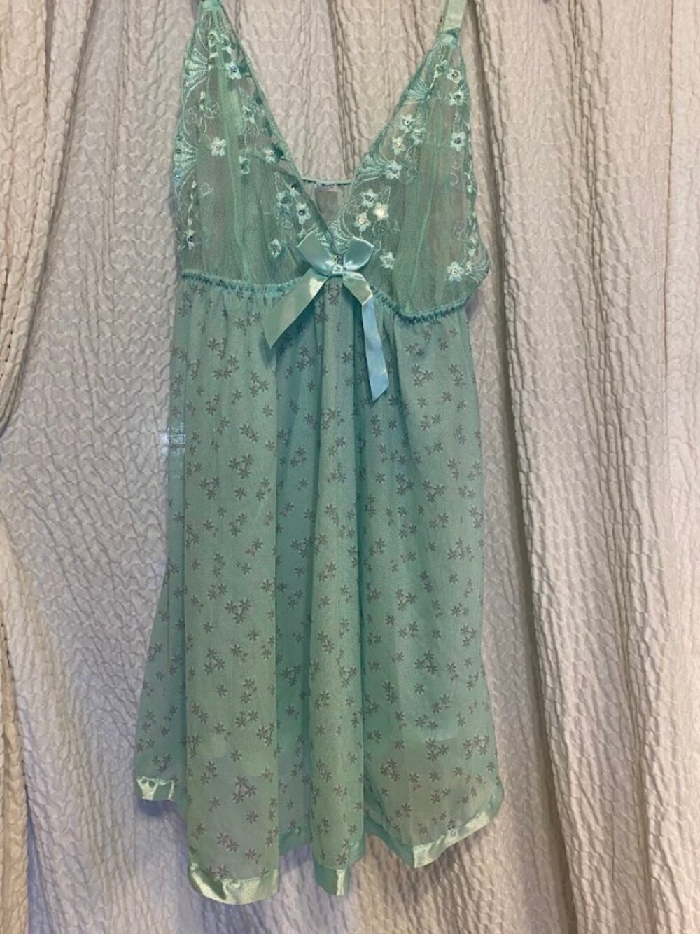 NEW Boutique Women's Green See-Thru Sleepwear Nightie Lingerie & Thong Set Sz 1X
